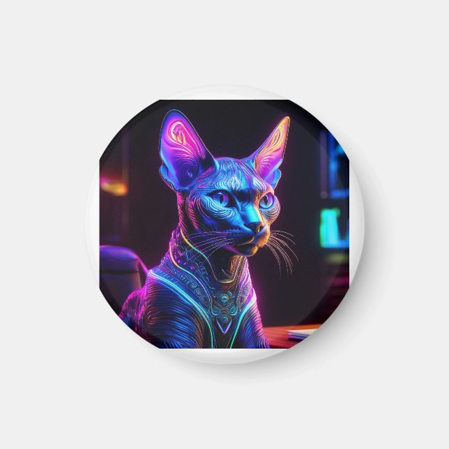 Alien Sphinx Cat Sits In his Captain's Chair Magnet (Front)