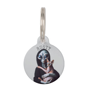 Alien Sphynx Cat Abduction  Pet Tag