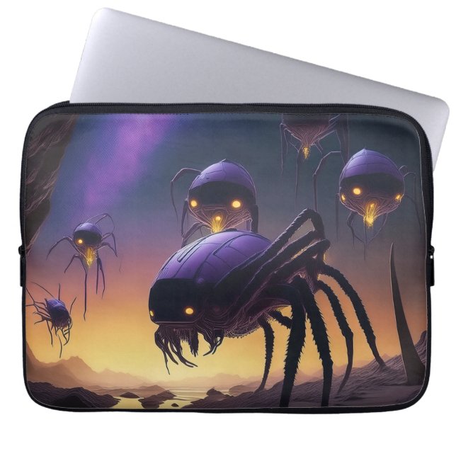 Alien Spiders Landing On Desolate Landcape Laptop Sleeve (Front)