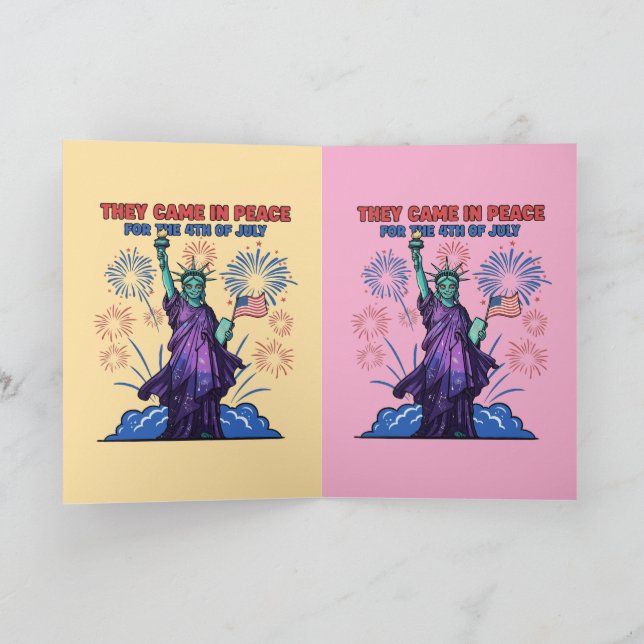 Alien Statue of Liberty 4th of July Card (Inside)