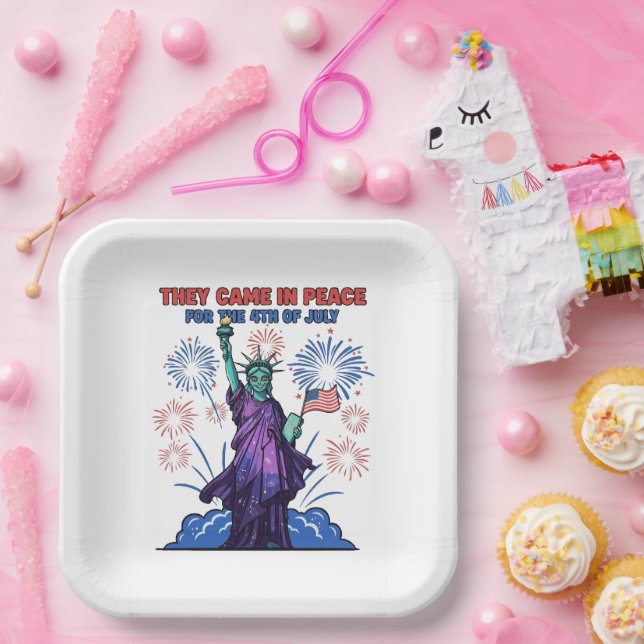 Alien Statue of Liberty 4th of July Paper Plate (Party)