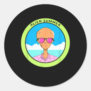 Alien Summer Planet Paradise Funny Alien Classic Round Sticker