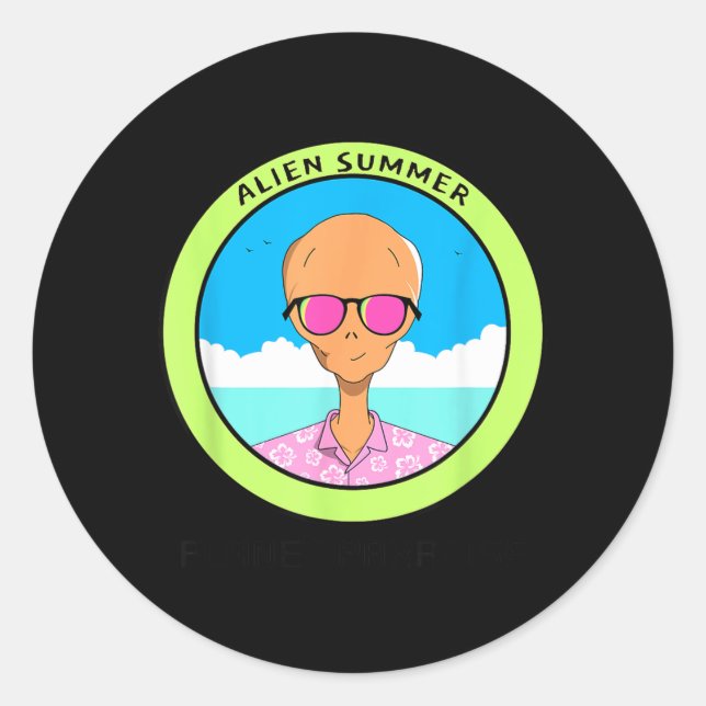 Alien Summer Planet Paradise Funny Alien Classic Round Sticker (Front)