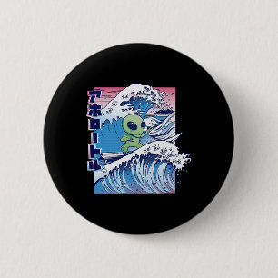 Alien Surf Cartoon Surfing Beach Sea Ocean Wave Me 6 Cm Round Badge