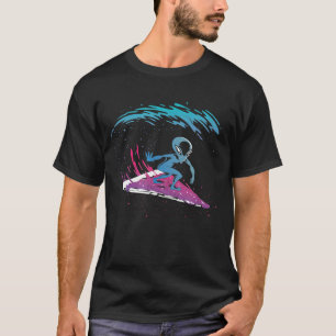 Alien Surfing Pizza Surfboard Funny UFO Outer Spac T-Shirt