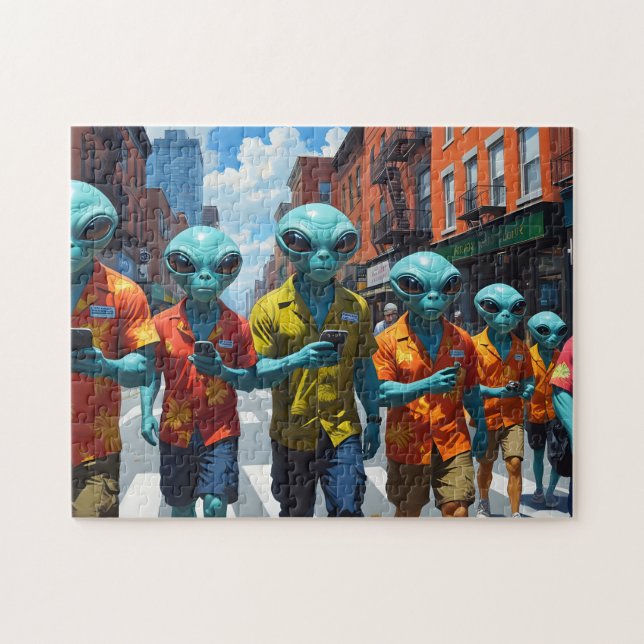 Alien Tourists Puzzle - UFO Selfie Jigsaw (Horizontal)