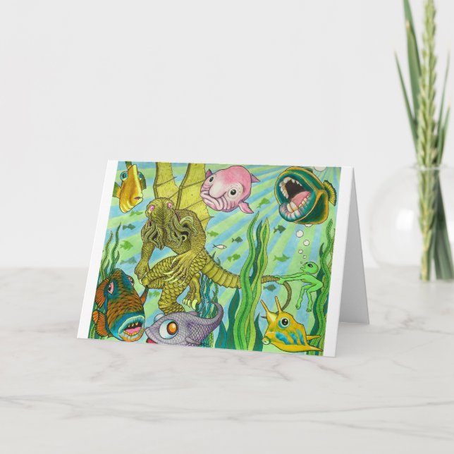 Alien Trying to Stop Cthulhu from Swimming Left Card (Front)