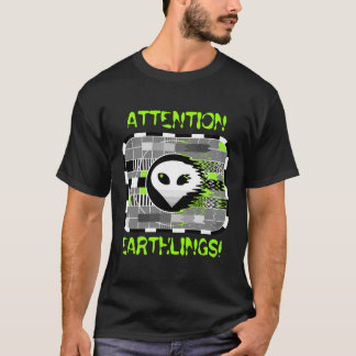 Alien TV 'ATTENTION EARTHLINGS!' men's basic black T-Shirt