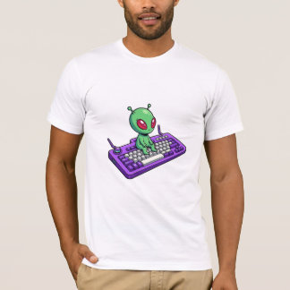 Alien Typist on Retro Keyboard T-Shirt