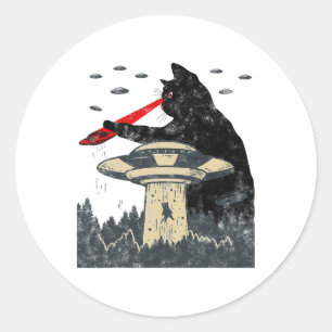 Alien Ufo Abduction Laser Eye Funny Cat Classic Round Sticker