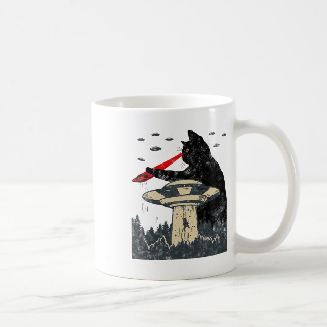 Alien Ufo Abduction Laser Eye Funny Cat  Coffee Mug (Right)