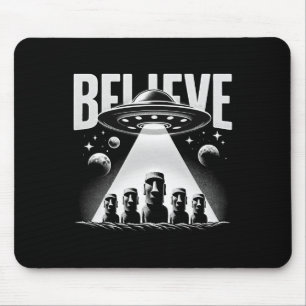 Alien Ufo And Moai Easter Island Head Tee - Mystic Mouse Pad