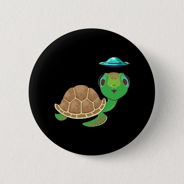 Alien, UFO, and Turtle Bizarre Abduction 6 Cm Round Badge (Front)