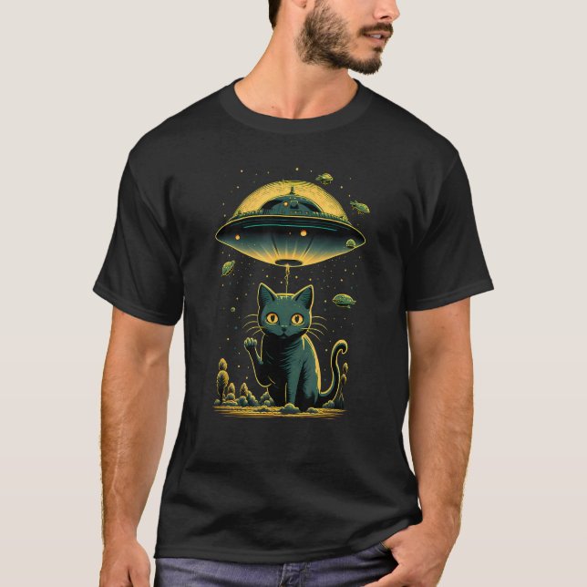 Alien Ufo  Cat T-Shirt (Front)