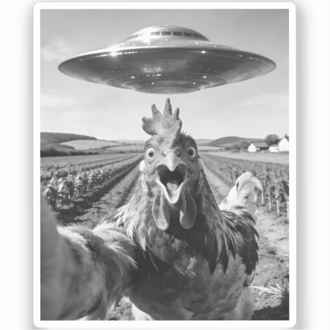Alien UFO Chicken Art Abduction SciFi Humor (Front)