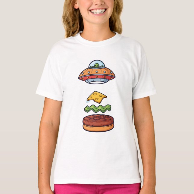 Alien UFO Deconstructed Cheeseburger Kids T-Shirt (Front)