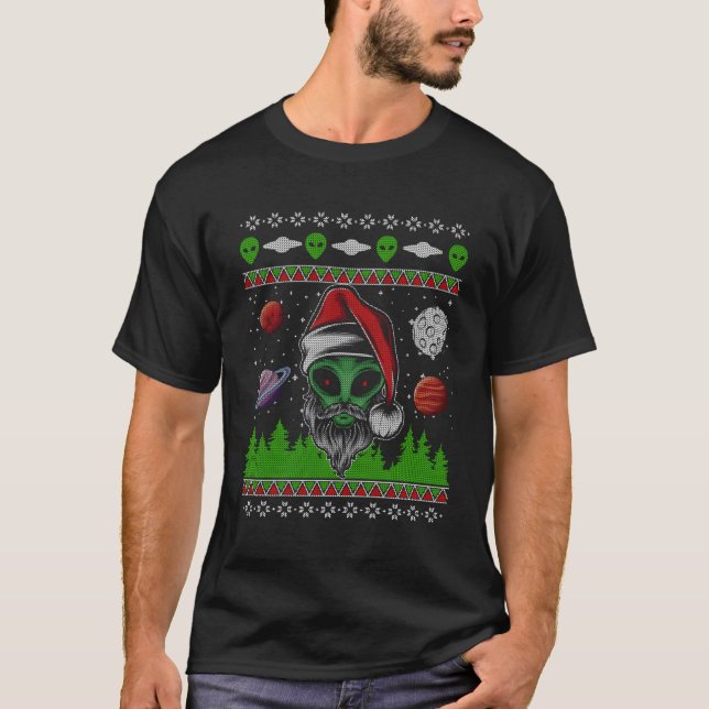 Alien Ufo Et Paranormal Ugly Knit Pattern T-Shirt (Front)
