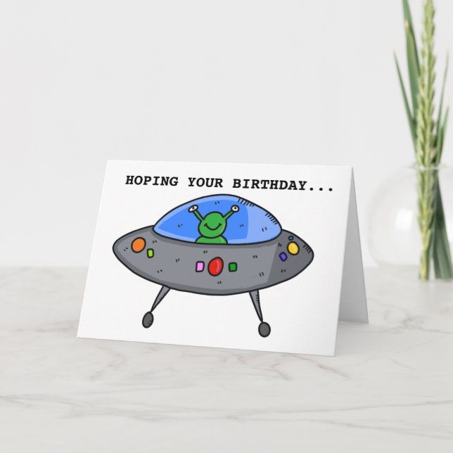 ALIEN UFO FUNNY BIRTHDAY GREETING CARD (Front)
