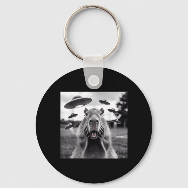 Alien Ufo Funny Capybara Stuffed Animal For Men Key Ring (Front)