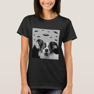 Alien UFO Funny Papillon Dog Lover Men Women Kids T-Shirt