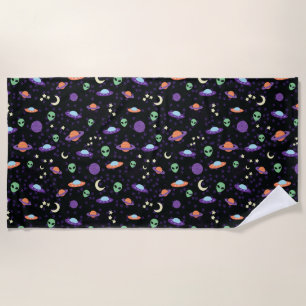 Alien UFO in Space Beach Towel