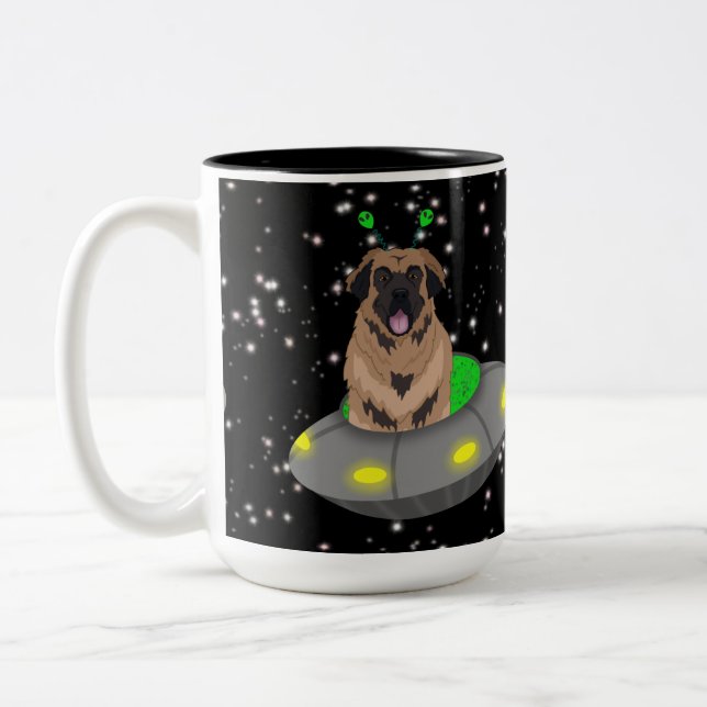 Alien UFO Leonberger  Two-Tone Coffee Mug (Left)