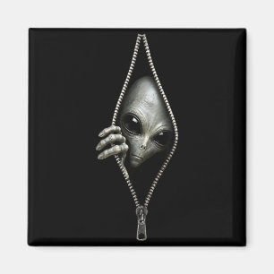 Alien Ufo Optical Illusion Realistic Zipper Magnet