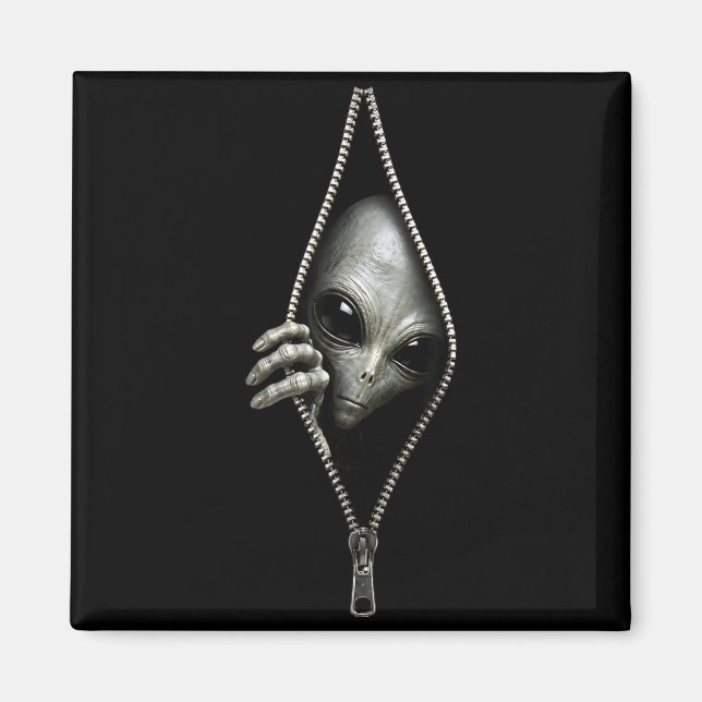 Alien Ufo Optical Illusion Realistic Zipper Magnet (Front)