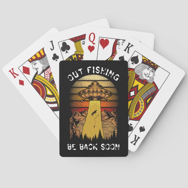 Alien UFO Out Fishing Funny Playing Cards (Back)