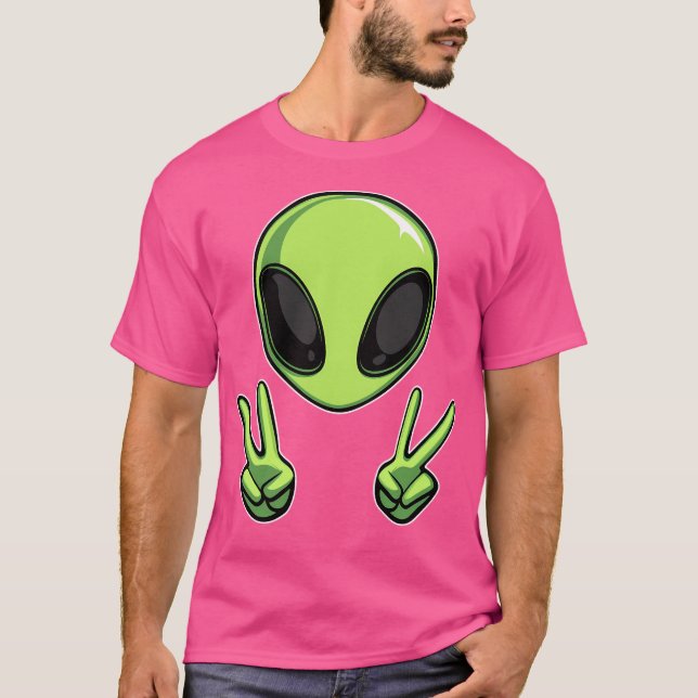 Alien Ufo Peace Sign T-Shirt (Front)