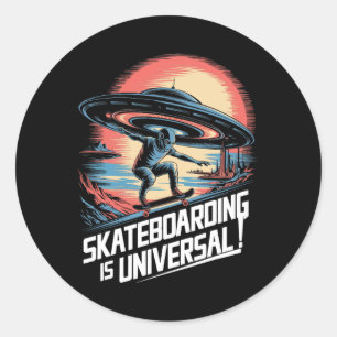 Alien Ufo Skater Skateboarding Is Universal Sci-fi Classic Round Sticker