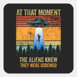  Alien UFO Spaceship beaming up Belgian Malinois  Square Sticker