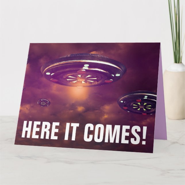 ALIEN UFO SPACESHIP FUNNY BIG BIRTHDAY CARD (Front)