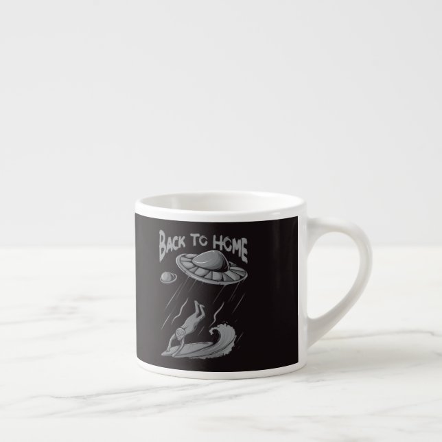 alien ufo surfing illustration with back to home   espresso cup (Right)