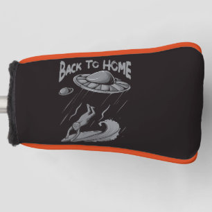 alien ufo surfing illustration with back to home   golf head cover