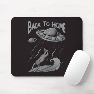 alien ufo surfing illustration with back to home   mouse pad