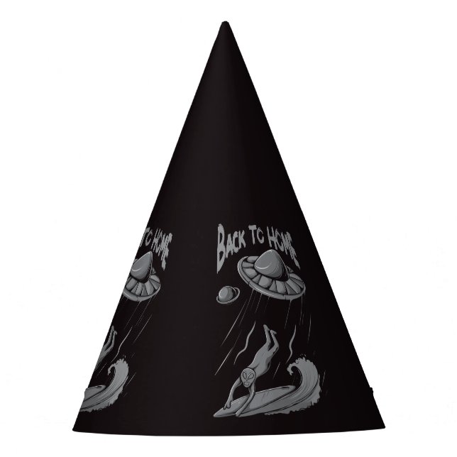 alien ufo surfing illustration with back to home   party hat (Front)