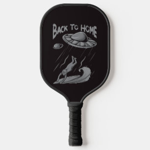 alien ufo surfing illustration with back to home pickleball paddle