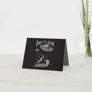 alien ufo surfing illustration with back to home   thank you card
