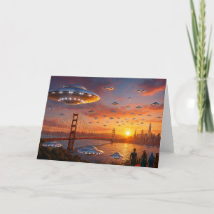 Alien UFOs SciFi Fantasy San Francisco Golden Gate Card