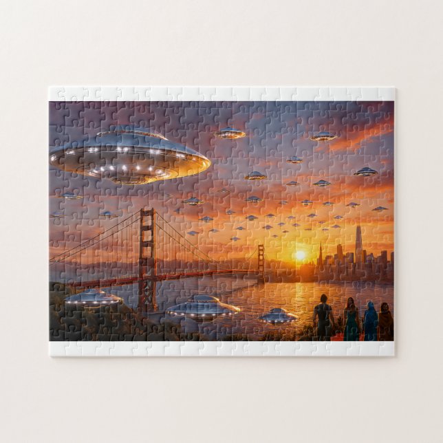Alien UFOs SciFi Fantasy San Francisco Golden Gate Jigsaw Puzzle (Horizontal)
