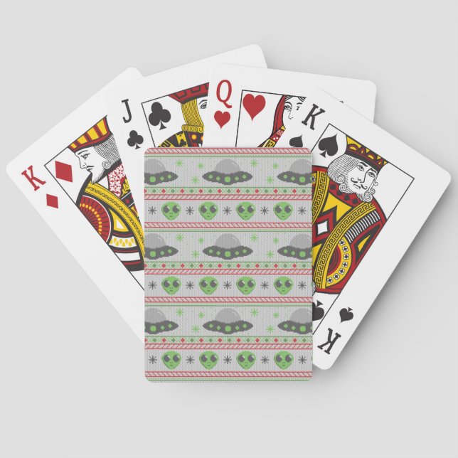 Alien Ugly Christmas Sweater Playing Cards (Back)