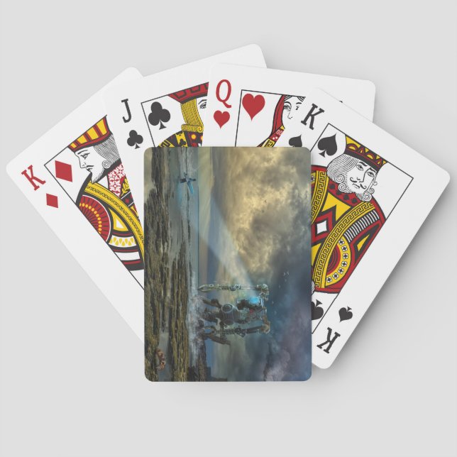 Alien Visiting Earth Meets Surfer Playing Cards (Back)