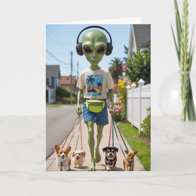 Alien Walkin' the Dog Card (Front)