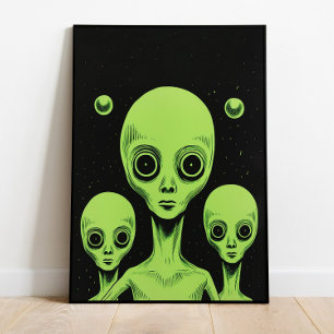 Alien Wall Art Retro Wall Art Alien Art Print UFO 