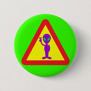 Alien Warning 6 Cm Round Badge
