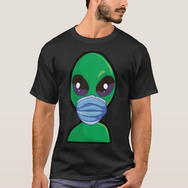 Alien Wearing Face Mask T-Shirt (Front)