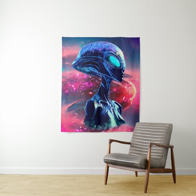 Alien Wisdom Psychedelic Scifi Art Tapestry (In Situ)