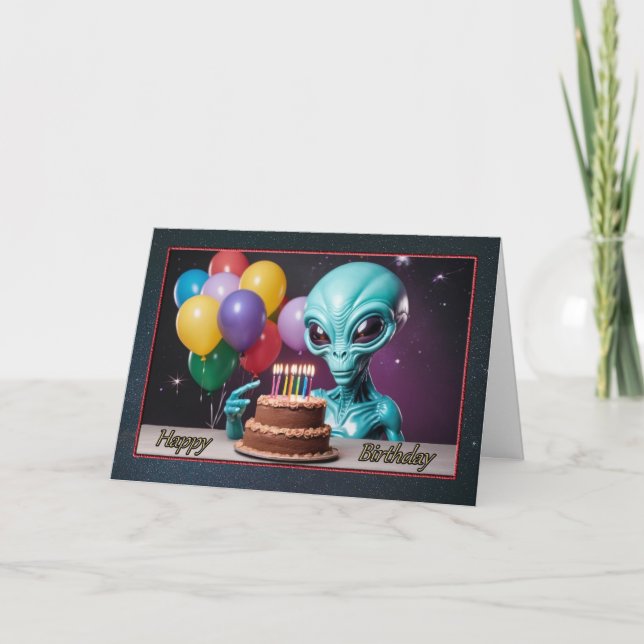 Alien Wishes Boy's Birthday Card (Front)