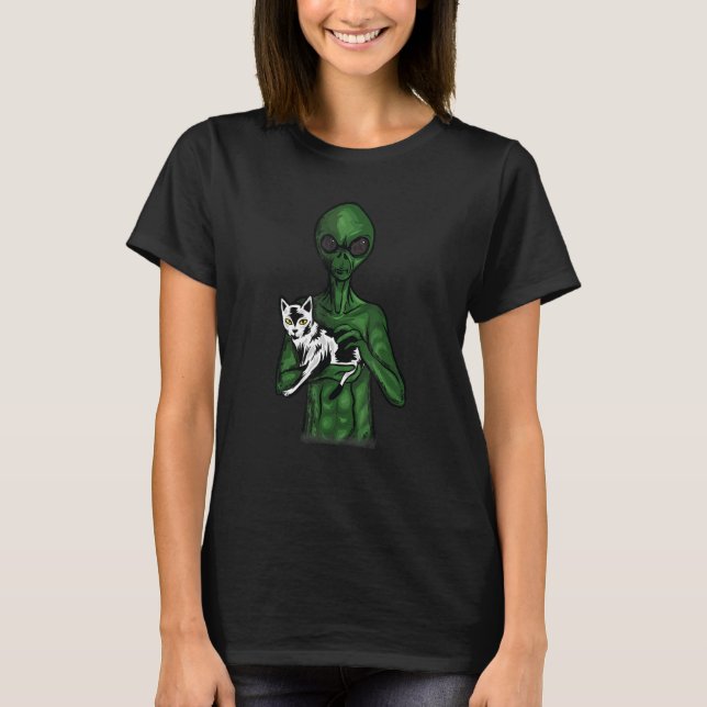Alien With A Cat Design Cat Space T-Shirt (Front)